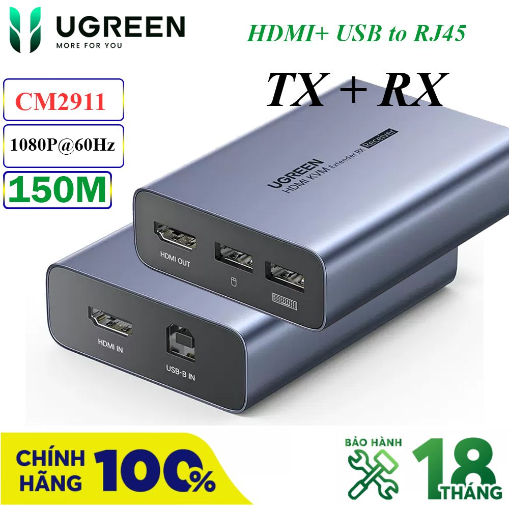 Bộ kéo dài KVM HDMI + USB qua cáp mạng 150M Ugreen CM291 - 60323 + 70438 - Phụ Kiện Điện Tử Việt Nam