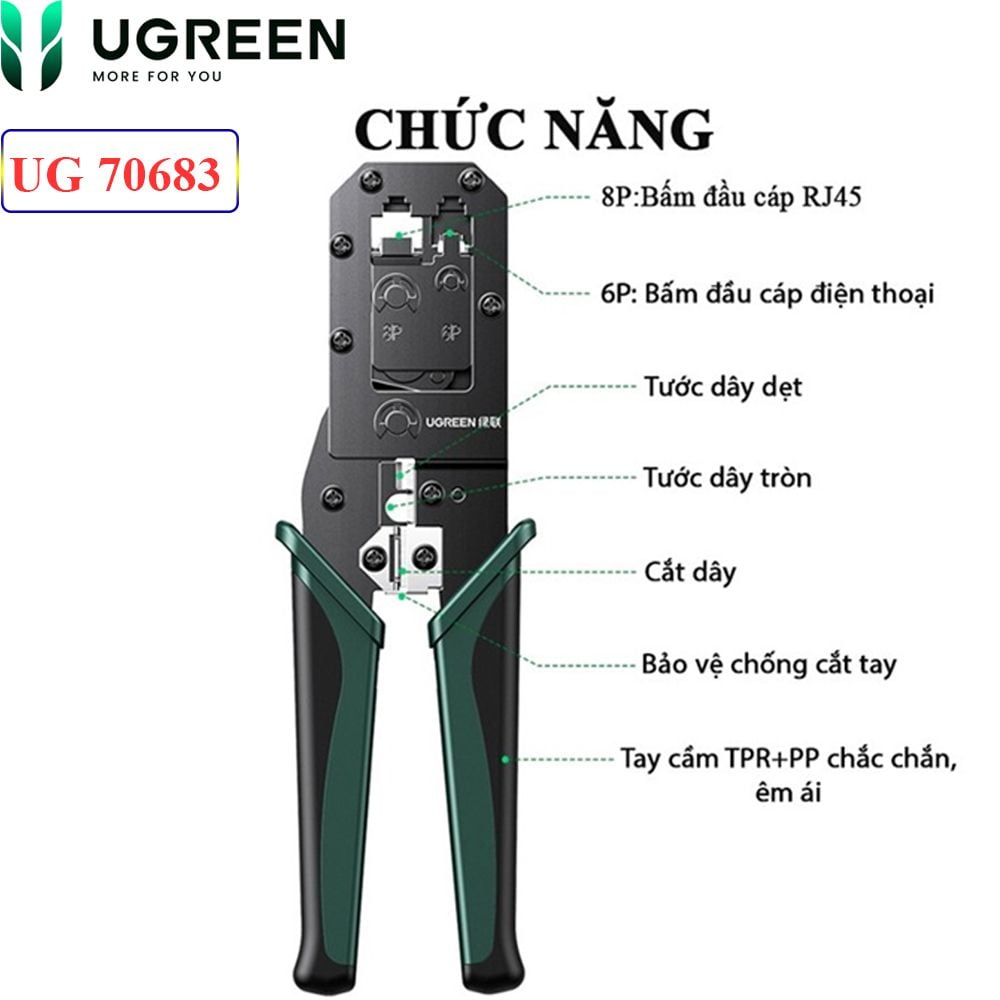 Kìm bấm đầu cáp mạng Cat5e Cat6 cáp điện thoại 6PIN 8PIN Ugreen 70683 NW136 - Phụ Kiện Điện Tử Việt Nam