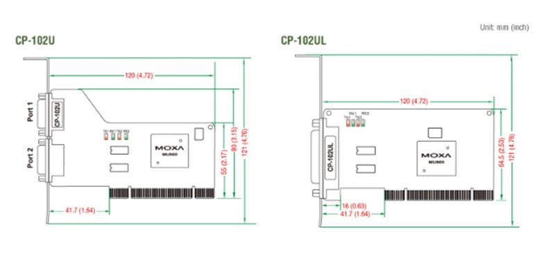 card pci-e ra 2 rs232 moxa cp-102ul