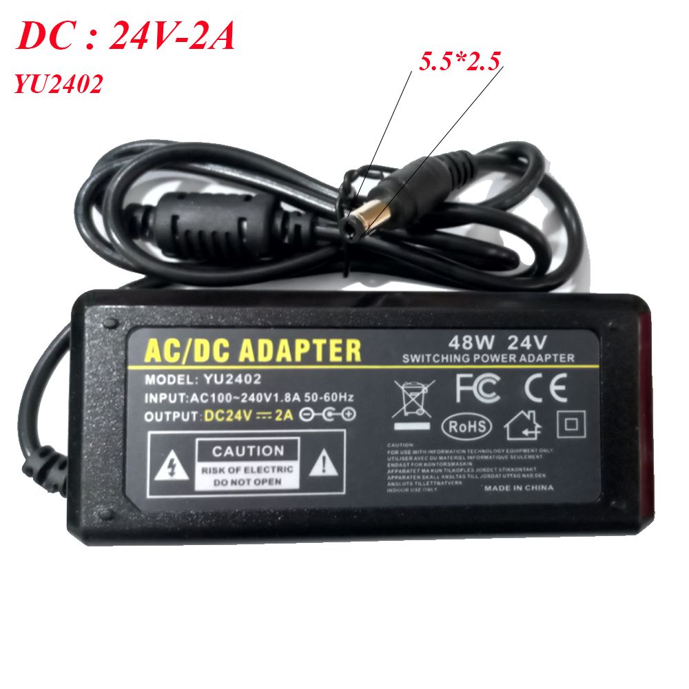 Bộ nguồn adapter DC 24V-2A 48W chân cắm 5.5*2.5mm YU-2402 - Phụ Kiện Điện Tử Việt Nam