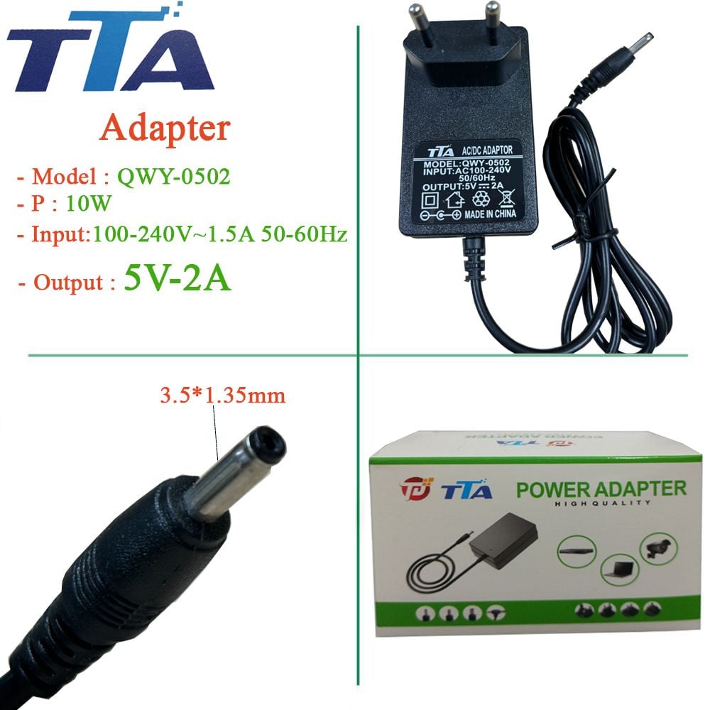 Nguồn adapter 5V-2A 3.5 x 1.35mm chính hãng TTA QWY-0502 - Phụ Kiện Điện Tử Việt Nam