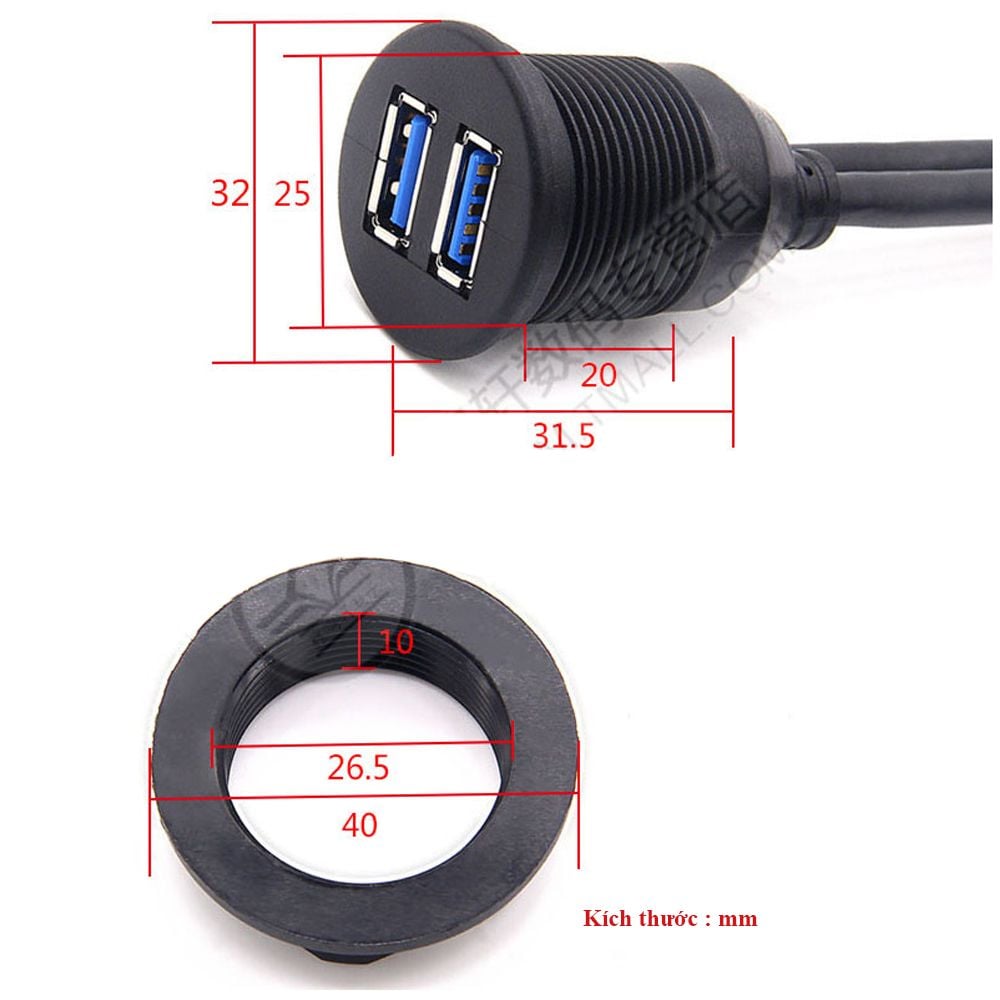 Cáp nối dài USB 3.0 1 mét lắp bảng điều khiển 2 cổng - USB 3.0 Flush Mount Cable Dual port - Phụ Kiện Điện Tử Việt Nam