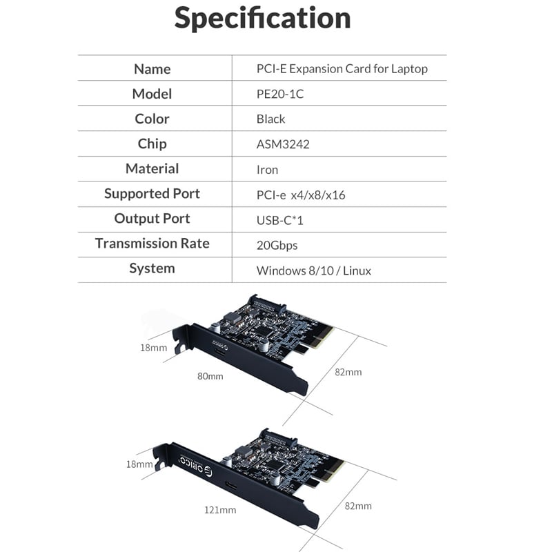 card pci ra usb-c 20gbps orico