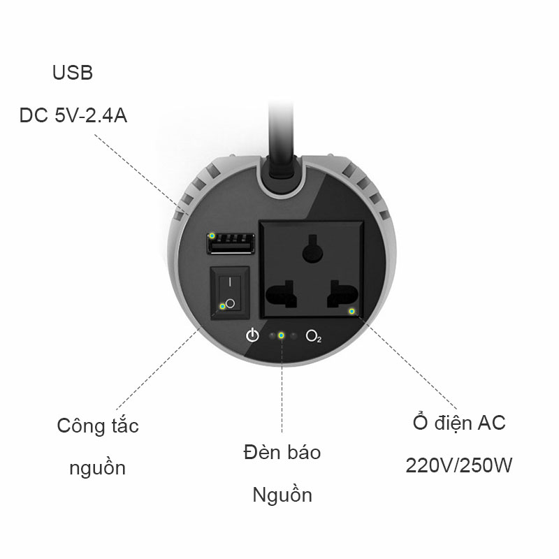 bo kich nguon 12vac ra 220vac 1 cong usb 5v-2.4a chinh hang xpower