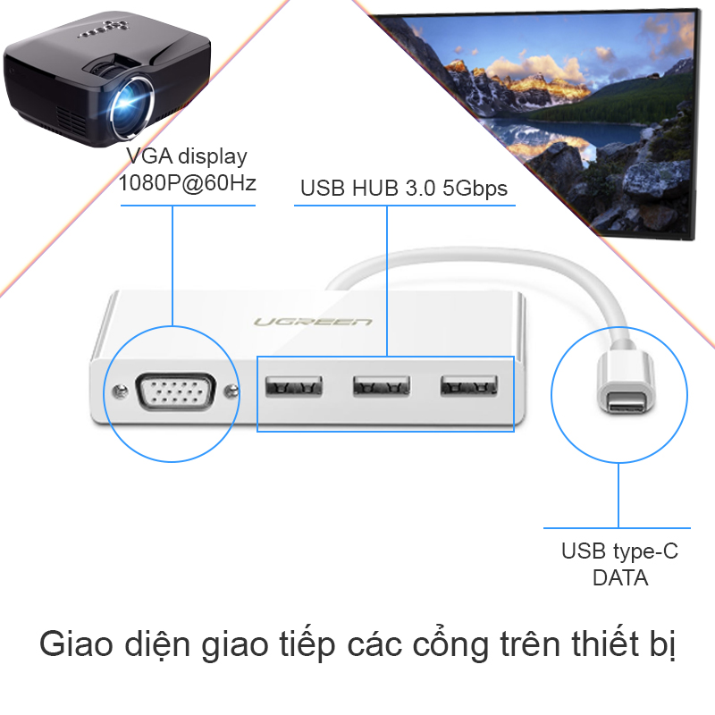 usb type-c ra vga usb 3.0 3 cong ugreen 40375