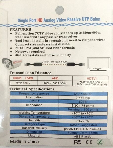 Video Balun HDCVI, CVBS, AHD, HDTVI 1080P - Khuếch đại mở rộng tín hiệu cáp đồng trục qua dây mạng dây điện - Phụ Kiện Điện Tử Việt Nam