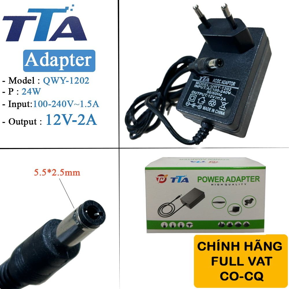 Nguồn adapter DC 12V10A chân 5.5*2.5mm 120W chính hãng TTA QWY-12100 - Phụ Kiện Điện Tử Việt Nam