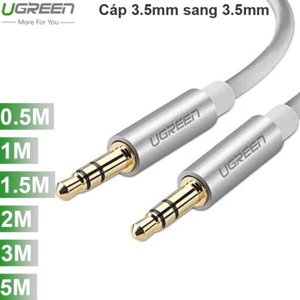 Cáp audio 3.5mm UGREEN mạ vàng 24K 0.5M 1M 2M 3M 5M (tròn màu trắng)