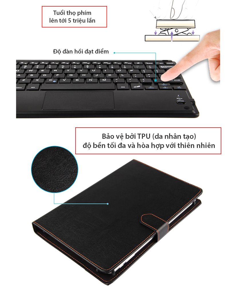 Bàn phím bao da Bluetooth đa năng B.O.W HB092C dùng cho máy tính bảng Android từ 9-10.5 inch - Phụ Kiện Điện Tử Việt Nam