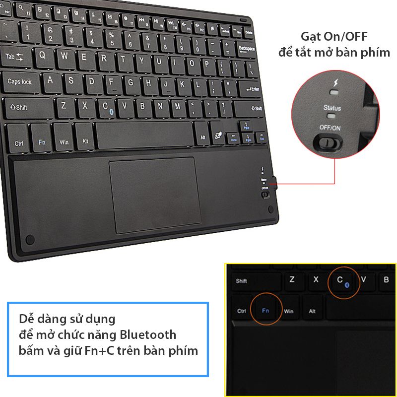 Bàn phím bao da Bluetooth đa năng B.O.W HB092C dùng cho máy tính bảng Android từ 9-10.5 inch - Phụ Kiện Điện Tử Việt Nam