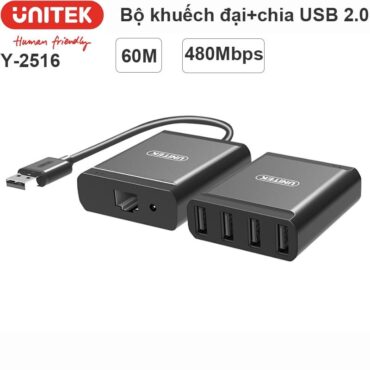 Bộ khuếch đại USB 60 mét + HUB 4 cổng qua cáp mạng Unitek Y-2516 - Phụ Kiện Điện Tử Việt Nam