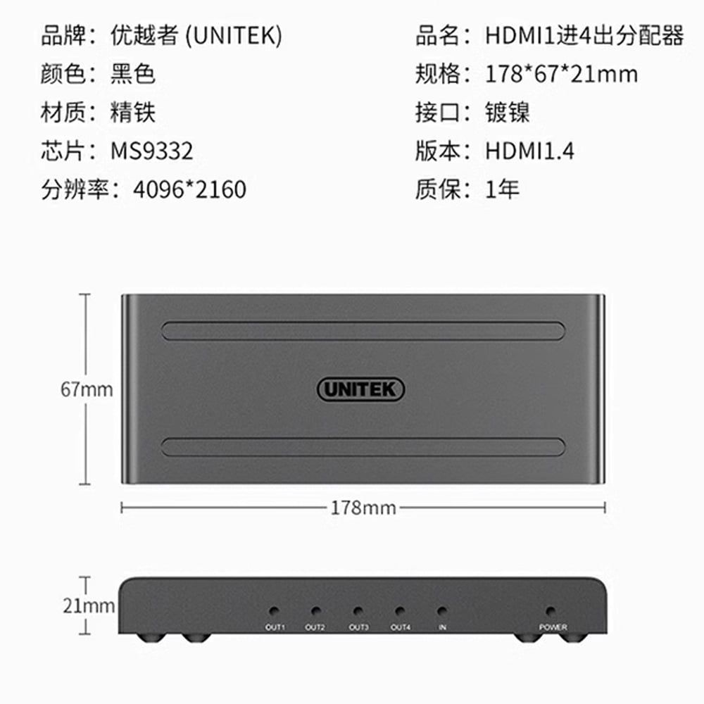Bộ chia cổng HDMI 1 ra 4 4K2K@30Hz 3D chính hãng Unitek V131A - Phụ Kiện Điện Tử Việt Nam