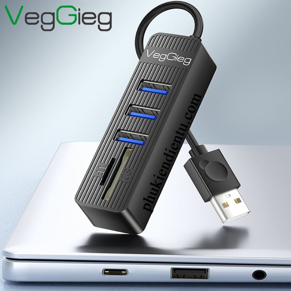 Bộ Chia USB 2.0 ra 3 Cổng USB và Đọc Thẻ Nhớ SD/TF Chính Hãng Veggieg V-C303 - Hub USB 5 trong 1 - Phụ Kiện Điện Tử Việt Nam