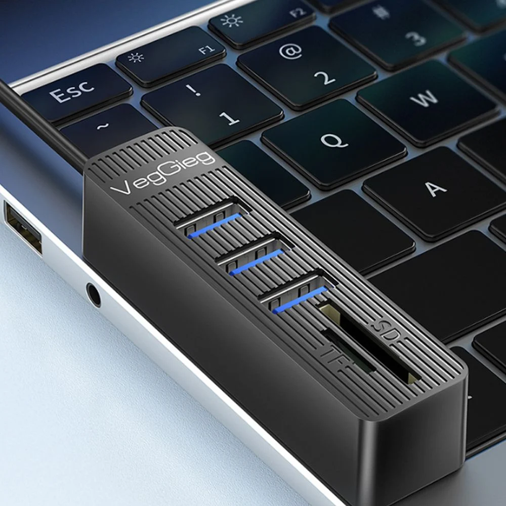 Bộ Chia USB 2.0 ra 3 Cổng USB và Đọc Thẻ Nhớ SD/TF Chính Hãng Veggieg V-C303 - Hub USB 5 trong 1 - Phụ Kiện Điện Tử Việt Nam