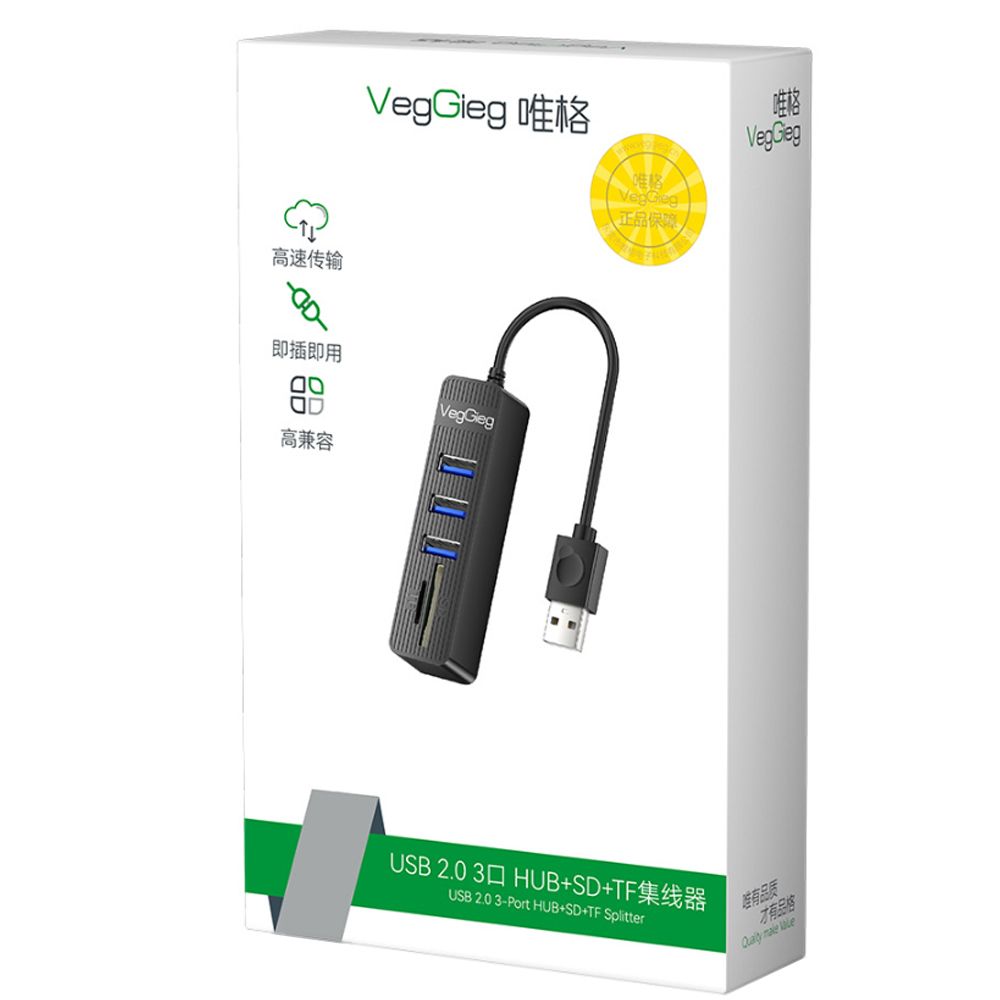 Bộ Chia USB 2.0 ra 3 Cổng USB và Đọc Thẻ Nhớ SD/TF Chính Hãng Veggieg V-C303 - Hub USB 5 trong 1 - Phụ Kiện Điện Tử Việt Nam
