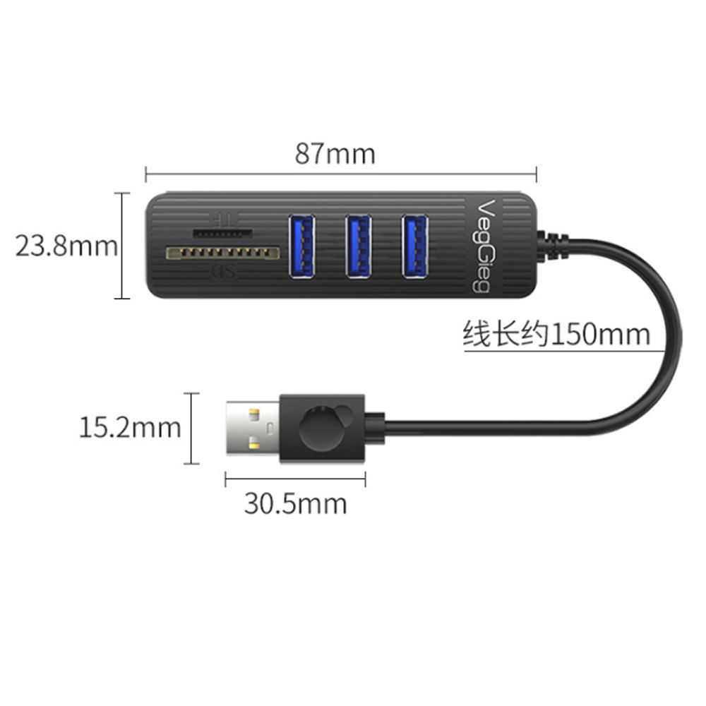 Bộ Chia USB 2.0 ra 3 Cổng USB và Đọc Thẻ Nhớ SD/TF Chính Hãng Veggieg V-C303 - Hub USB 5 trong 1 - Phụ Kiện Điện Tử Việt Nam