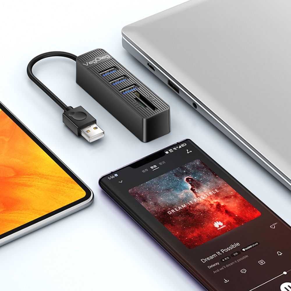 Bộ Chia USB 2.0 ra 3 Cổng USB và Đọc Thẻ Nhớ SD/TF Chính Hãng Veggieg V-C303 - Hub USB 5 trong 1 - Phụ Kiện Điện Tử Việt Nam