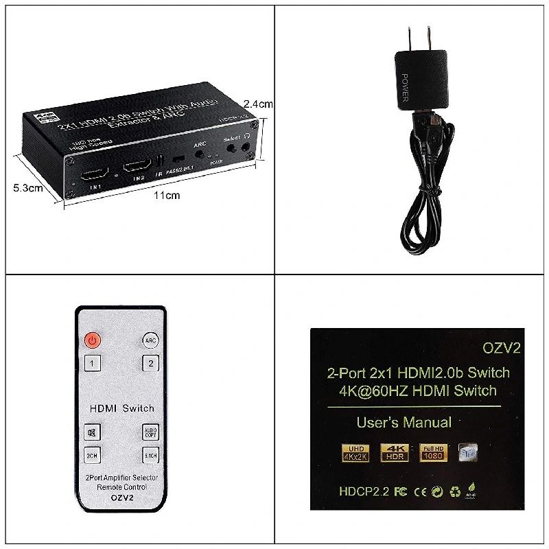 Switch HDMI 2 vào 1 ra chuẩn 2.0 4K@60Hz tách âm thanh HDMI ra Audio 3.5mm quang RCA có HDMI ARC OZV2 - Phụ Kiện Điện Tử Việt Nam