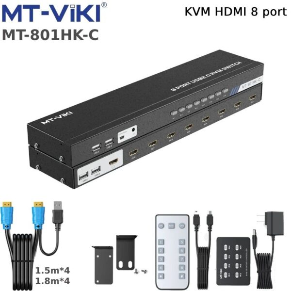 Bộ chuyển mạch HDMI USB KVM Switch 8 ra 1 hỗ trợ 4K 30Hz MT-VIKI MT-801HK-C