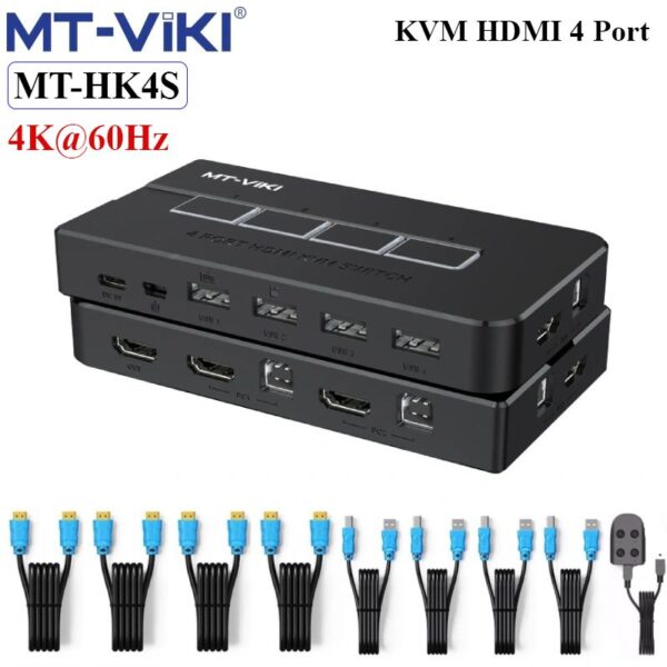 KVM Switch HDMI 4x1 - Bộ chuyển mạch HDMI và USB 4 vào 1 ra 4K60Hz MT-VIKI MT-KH4S