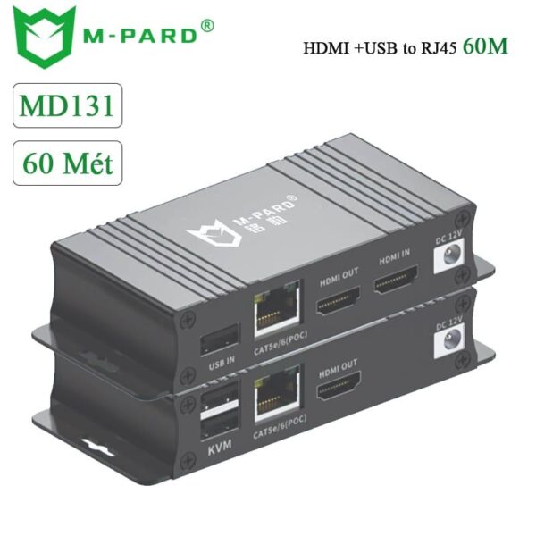 Bộ kéo dài HDMI và USB phím chuột qua cáp mạng RJ45 chính hãng M-Pard MD131 - 60 Mét
