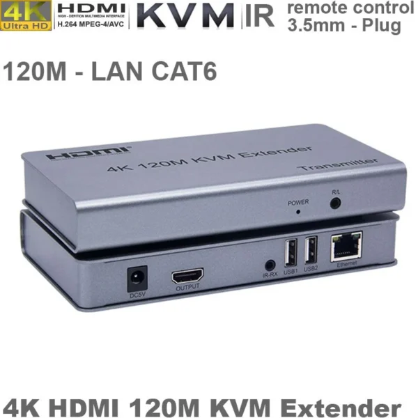 Bộ kéo dài HDMI qua cáp mạng có cổng USB 120m -  4K 120M KVM Extender
