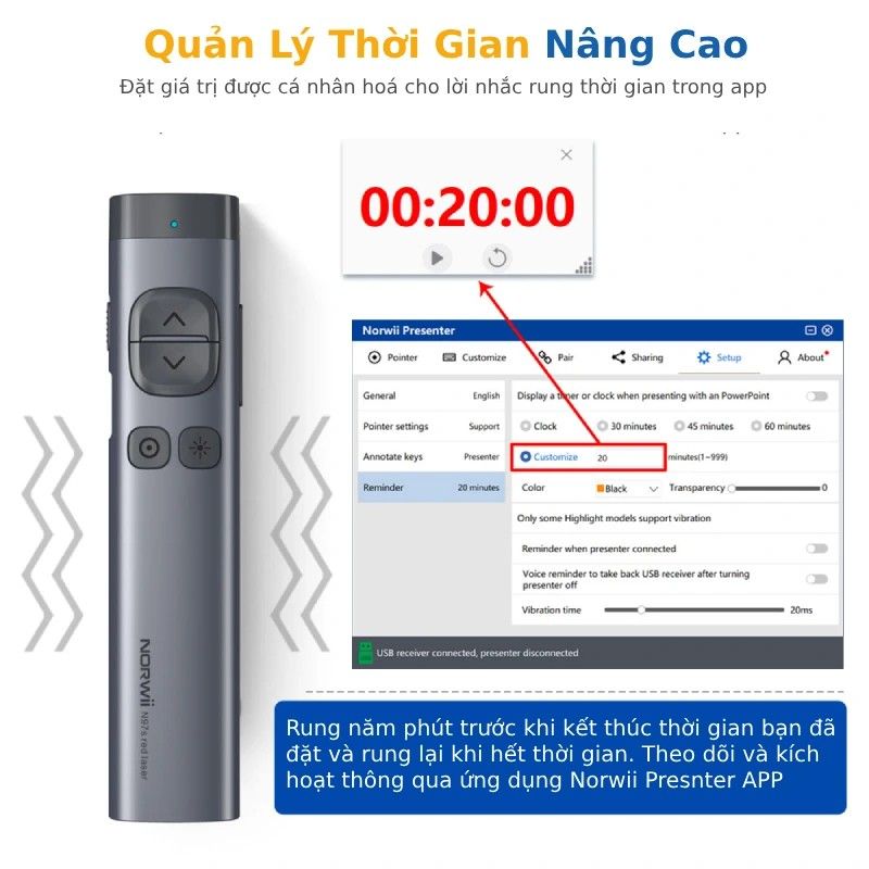 Bút trình chiếu Bluetooth dùng cho màn hình led Norwii N97S-G laser màu xanh - Phụ Kiện Điện Tử Việt Nam