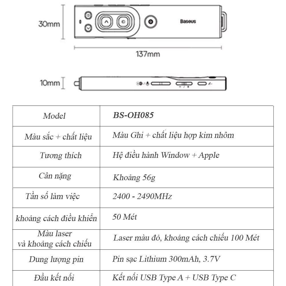 Bút trình chiếu dùng cho màn hình LED tivi đầu nhận type A và type C chính hãng Baseus BS-OH085 - Phụ Kiện Điện Tử Việt Nam