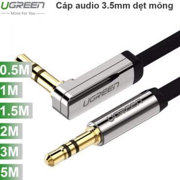 Cáp Audio âm thanh 3.5mm bẻ góc Ugreen 0.5M 1M 1.5M 2M 3M 5M (dẹt mỏng màu đen) - Phụ Kiện Điện Tử Việt Nam