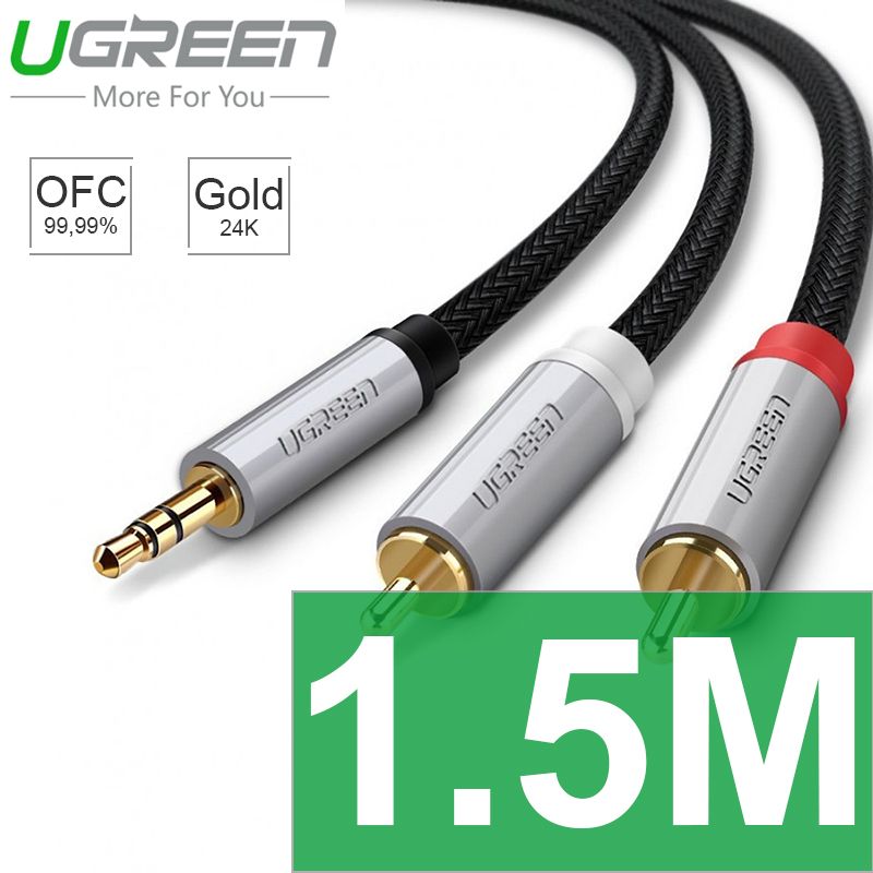 Cáp audio 3.5mm ra 2 đầu AV RCA lõi đồng tinh khiết OFC bọc nilon chống rối Ugreen 0.5M | 1M | 1.5M | 3M | 5M - Phụ Kiện Điện Tử Việt Nam