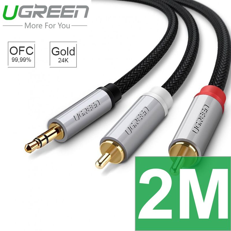 Cáp audio 3.5mm ra 2 đầu AV RCA lõi đồng tinh khiết OFC bọc nilon chống rối Ugreen 0.5M | 1M | 1.5M | 3M | 5M - Phụ Kiện Điện Tử Việt Nam