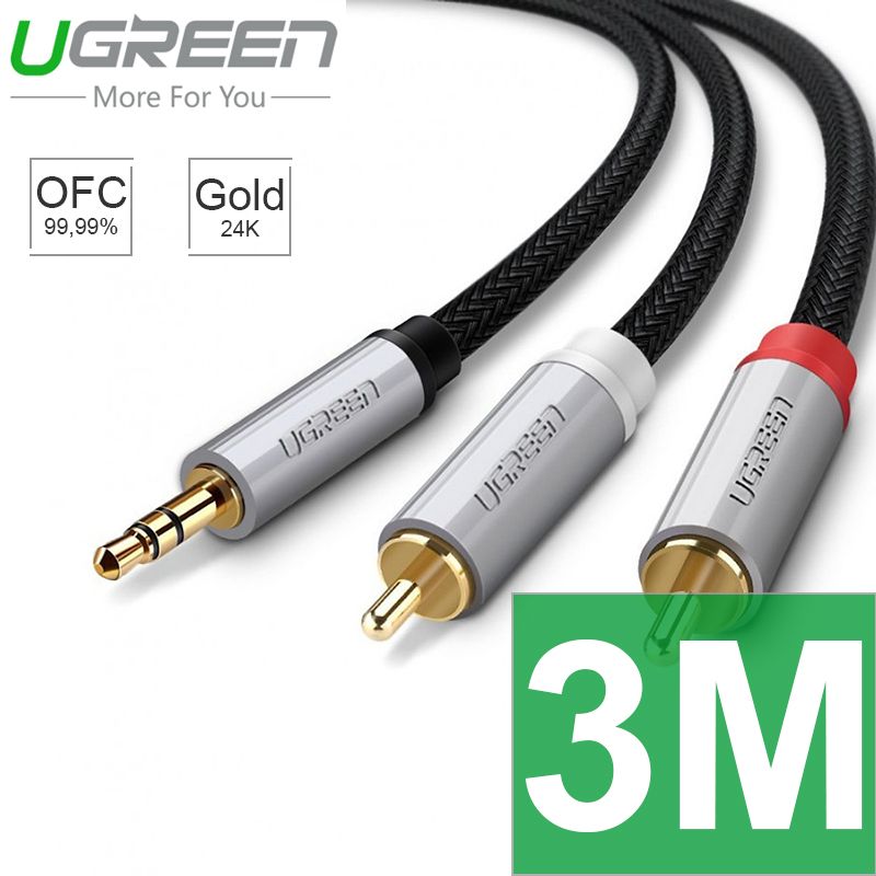 Cáp audio 3.5mm ra 2 đầu AV RCA lõi đồng tinh khiết OFC bọc nilon chống rối Ugreen 0.5M | 1M | 1.5M | 3M | 5M - Phụ Kiện Điện Tử Việt Nam