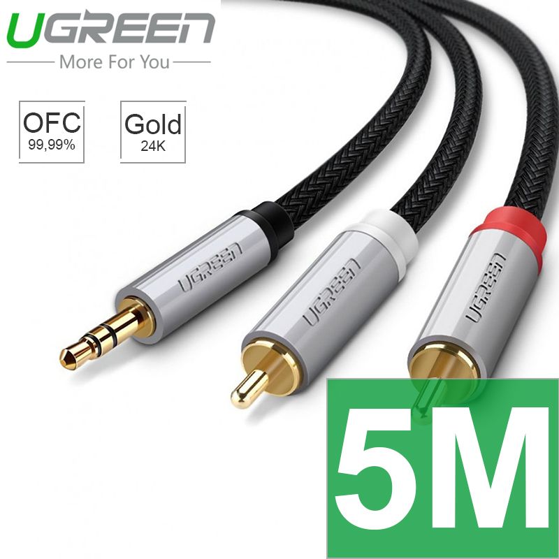 Cáp audio 3.5mm ra 2 đầu AV RCA lõi đồng tinh khiết OFC bọc nilon chống rối Ugreen 0.5M | 1M | 1.5M | 3M | 5M - Phụ Kiện Điện Tử Việt Nam