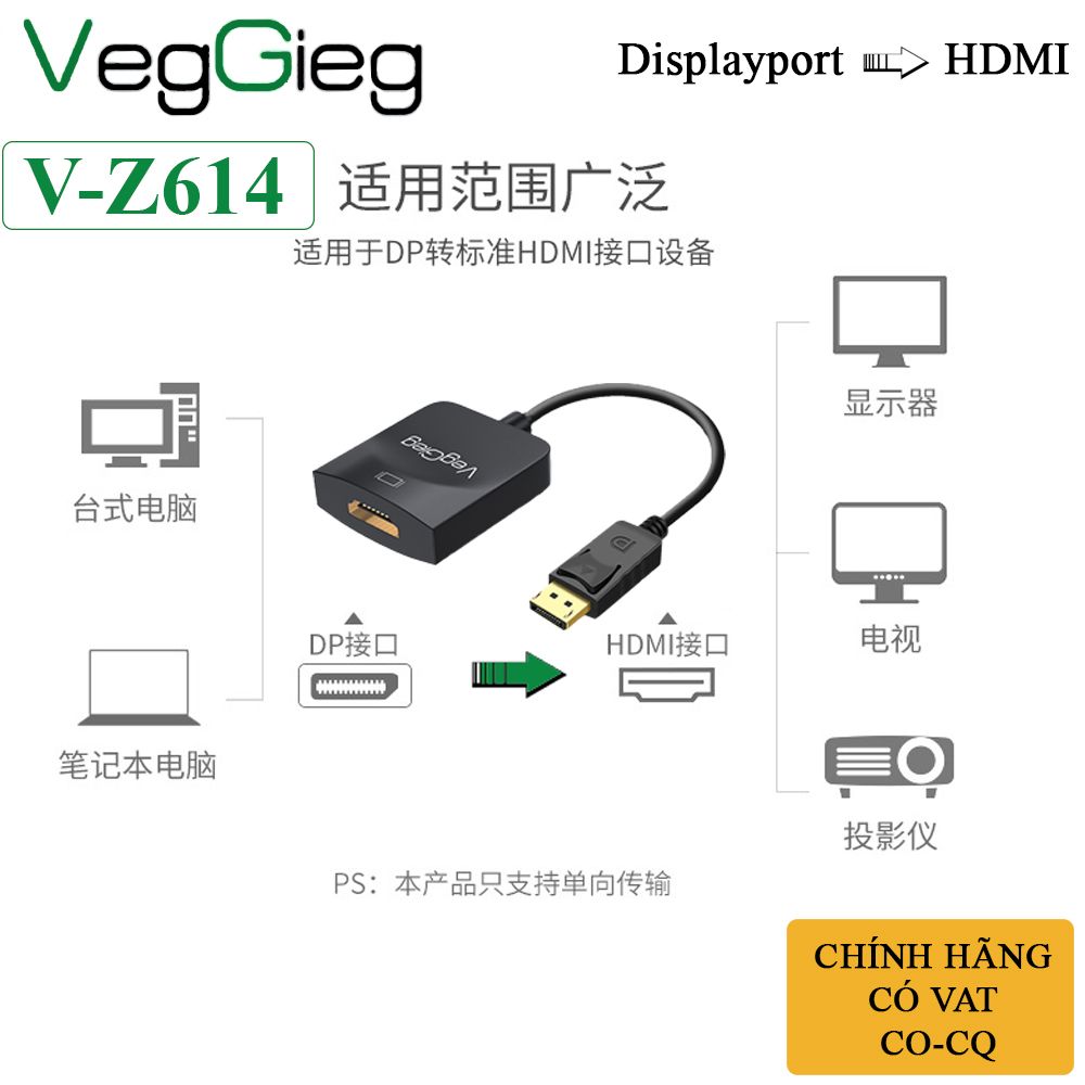 Cáp chuyển Displayport sang HDMI chính hãng VegGieg V-Z614 - Phụ Kiện Điện Tử Việt Nam