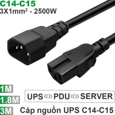 Dây cáp nguồn C14 C15 - Cáp nguồn UPS - DPU C15 C14 3x1mm 10A-250V 1 mét 1.8 mét 3 mét - Phụ Kiện Điện Tử Việt Nam