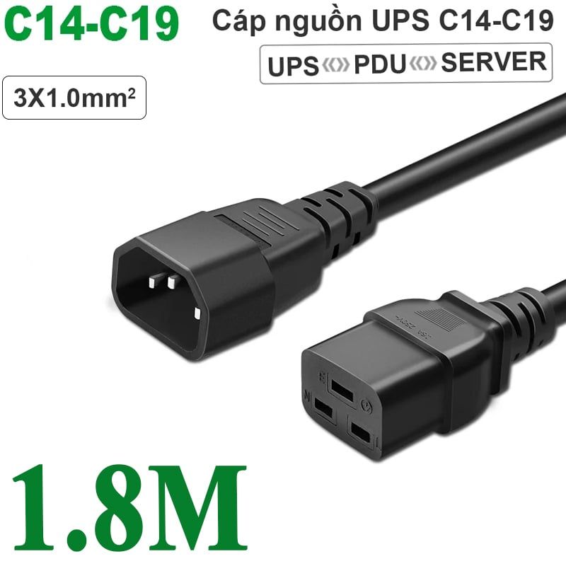 Dây cáp nguồn UPS C14-C19 lõi đồng 3x1.0mm2 15A-250V dài 1.8M, 3M - Phụ Kiện Điện Tử Việt Nam