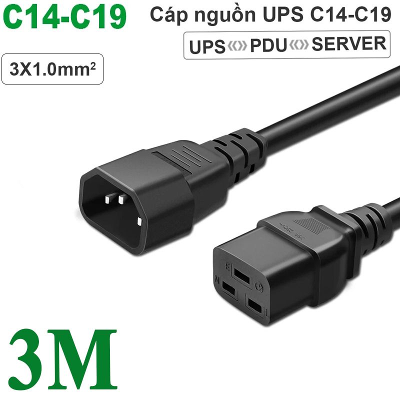 Dây cáp nguồn UPS C14-C19 lõi đồng 3x1.0mm2 15A-250V dài 1.8M, 3M - Phụ Kiện Điện Tử Việt Nam
