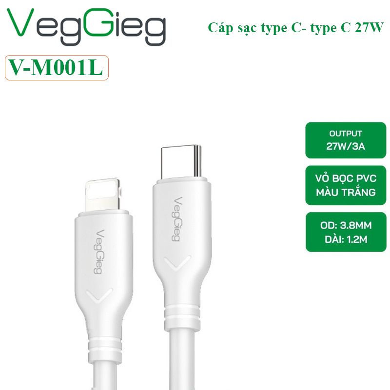 Bộ sạc nhanh 20W kèm cáp type C sang lightning dài 1.2M Veggieg V-M102 - Phụ Kiện Điện Tử Việt Nam