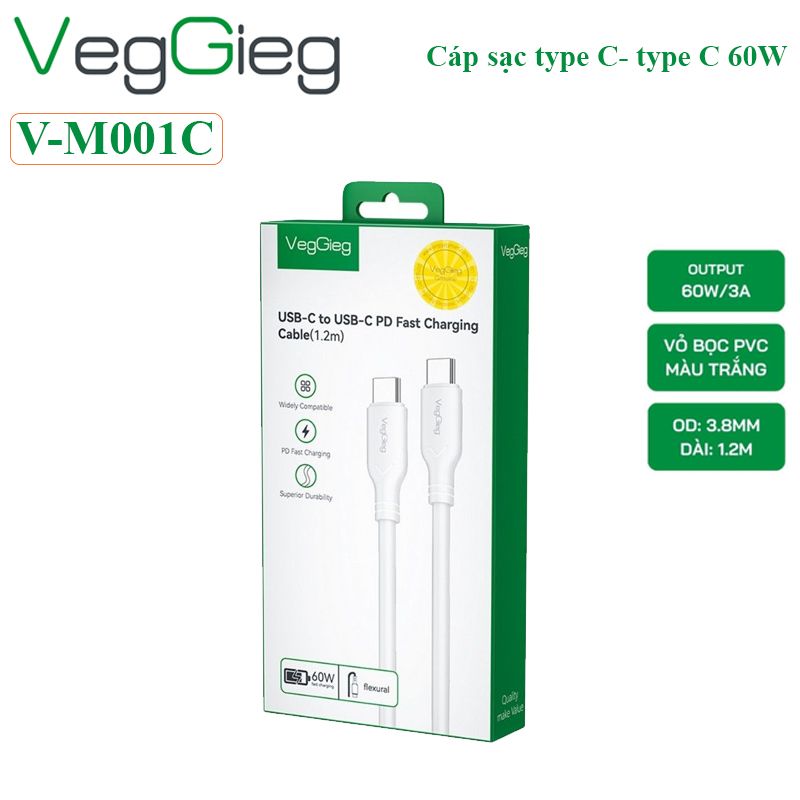 Bộ sạc nhanh 20W kèm cáp Type C dài 1.2M Veggieg V-M101 - Phụ Kiện Điện Tử Việt Nam