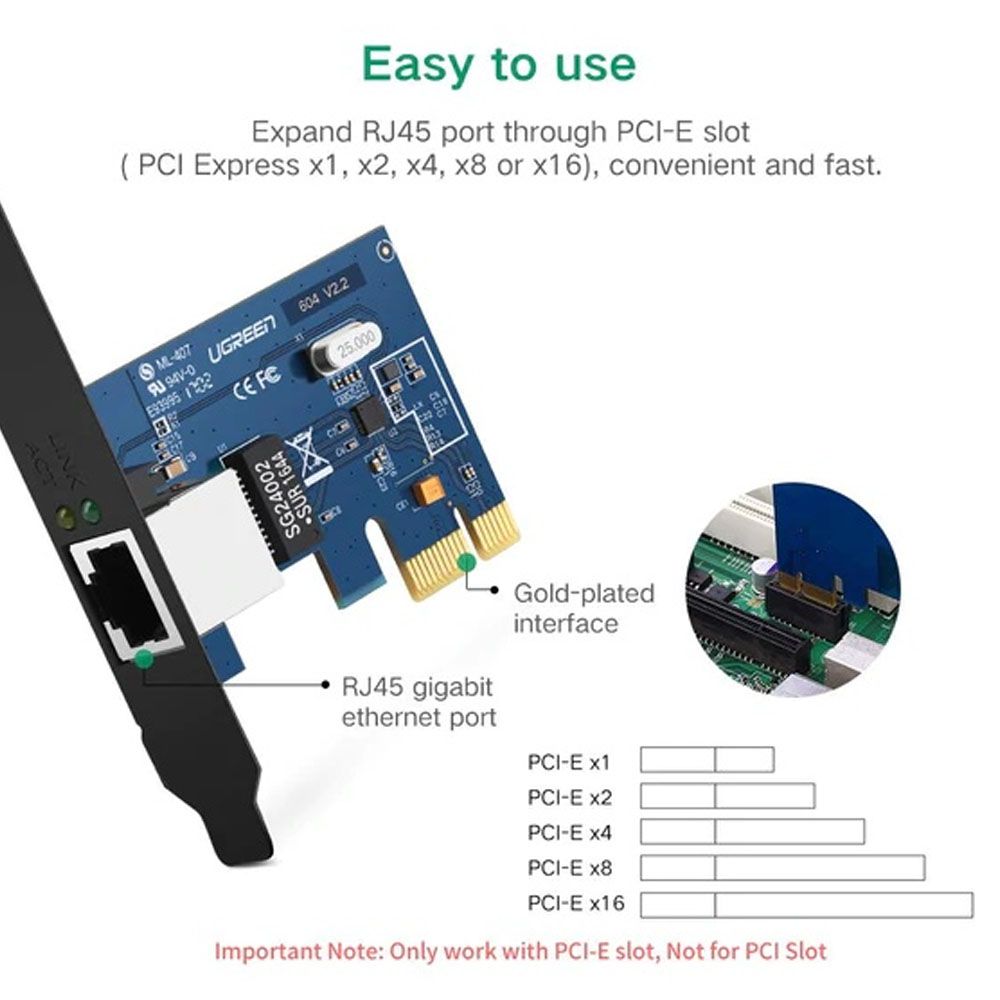 Card mạng lan Gigabit Ugreen 30771 LAN PCI Express Gigabit Ethernet 10/100/1000Mbps Ugreen US230 - Phụ Kiện Điện Tử Việt Nam