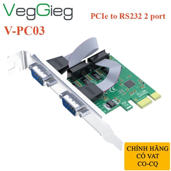 Card Chuyển PCIe 1x Ra 2 Cổng Com RS232 Chính Hãng Veggieg V-PC03