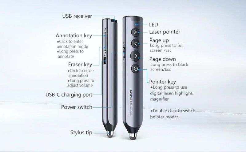 Bút trình chiếu Bluetooth dùng cho màn hình tương tác, LED Norwii N10S Pro laser màu xanh - Phụ Kiện Điện Tử Việt Nam