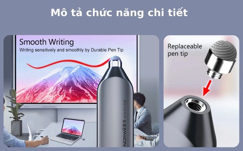 Bút trình chiếu Bluetooth dùng cho màn hình tương tác, LED Norwii N10S Pro laser màu xanh - Phụ Kiện Điện Tử Việt Nam