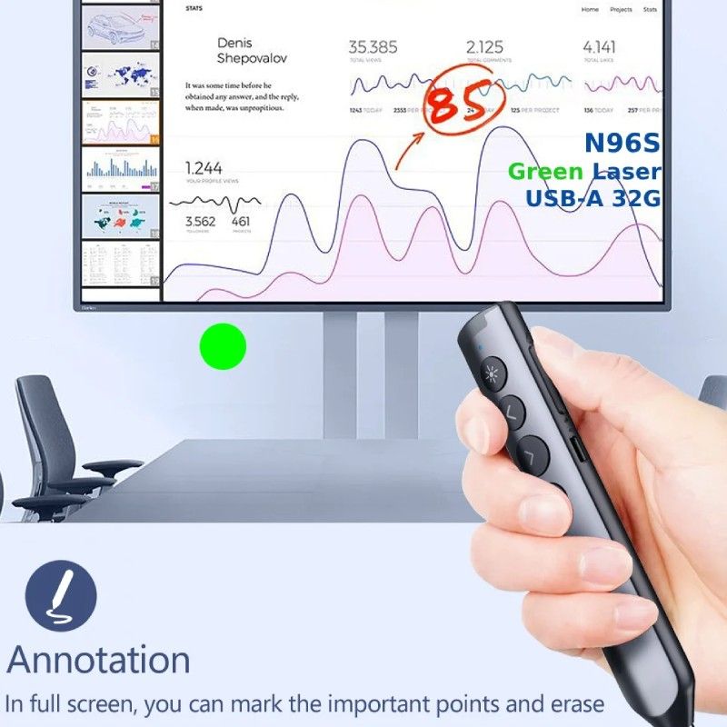 Bút trình chiếu Bluetooth dùng cho màn hình tương tác, LED Norwii N10S Pro laser màu xanh - Phụ Kiện Điện Tử Việt Nam