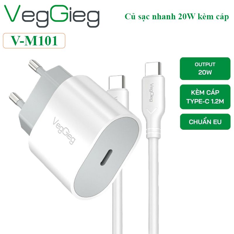 Cáp sạc điện thoại 2 đầu type C hỗ trợ sạc nhanh 60W Veggieg V-M001C - Phụ Kiện Điện Tử Việt Nam