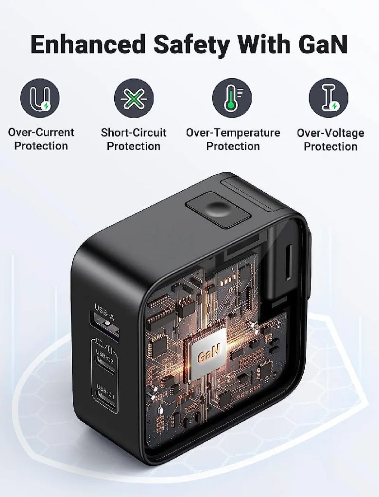 Củ sạc nhanh 65W GaN Nexode USB Type C Ugreen 90409 với 3 cổng sạc 2x USB-C, 1x USB-A - Phụ Kiện Điện Tử Việt Nam