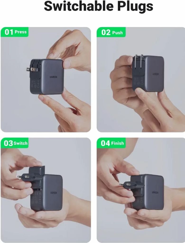 Củ sạc nhanh 65W GaN Nexode USB Type C Ugreen 90409 với 3 cổng sạc 2x USB-C, 1x USB-A - Phụ Kiện Điện Tử Việt Nam
