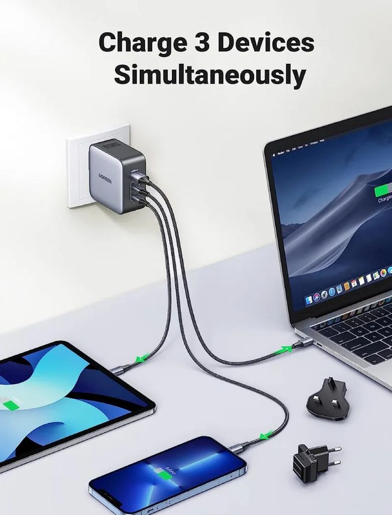 Củ sạc nhanh 65W GaN Nexode USB Type C Ugreen 90409 với 3 cổng sạc 2x USB-C, 1x USB-A - Phụ Kiện Điện Tử Việt Nam