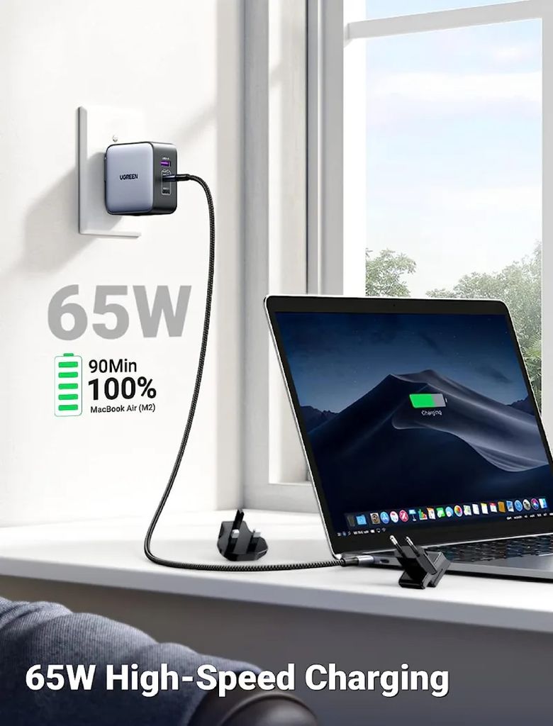 Củ sạc nhanh 65W GaN Nexode USB Type C Ugreen 90409 với 3 cổng sạc 2x USB-C, 1x USB-A - Phụ Kiện Điện Tử Việt Nam