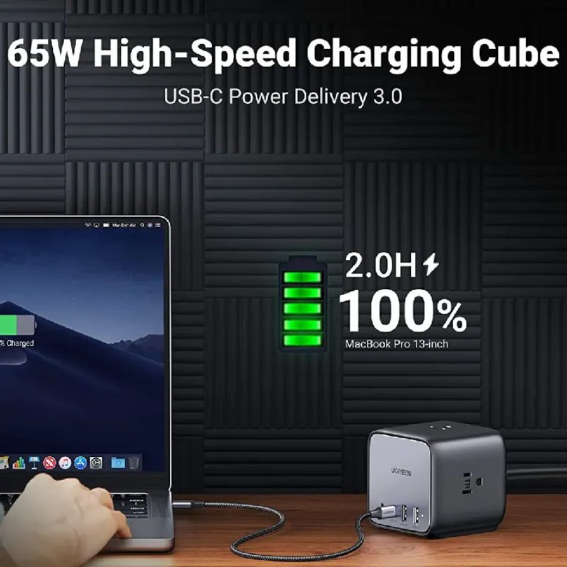 Cục sạc nhanh 65W GaN 3 DigiNest Cube 2xUSB C, 2xUSB A, 3xAC Ugreen 40861 CD268 - Phụ Kiện Điện Tử Việt Nam